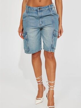 Light Wash Denim Cargo Shorts for Women